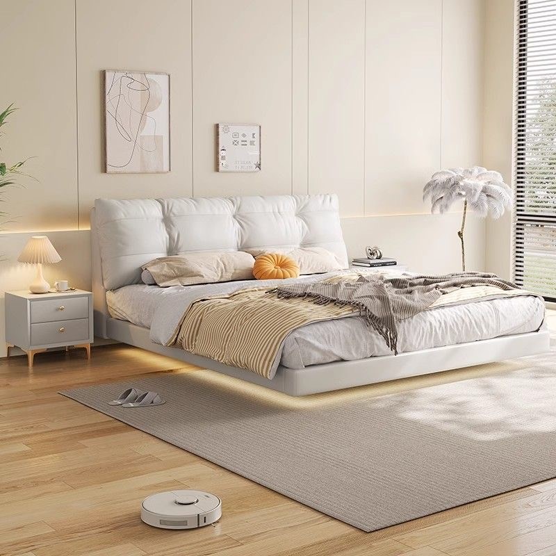 奶油风悬浮床主卧双人轻奢高端大气1.8m现代简约软包皮床法式悬空