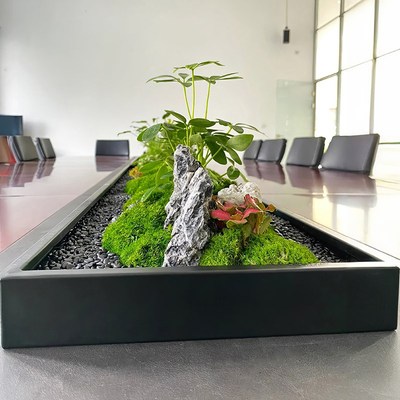 会议桌中间微景观摆件长桌苔藓绿植造景桌面装饰假花摆设/美空203
