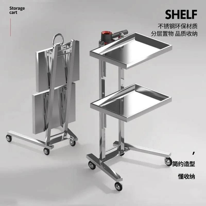 工厂理发店置物小推车不锈钢折叠染发推车理发店烫染理发店推车