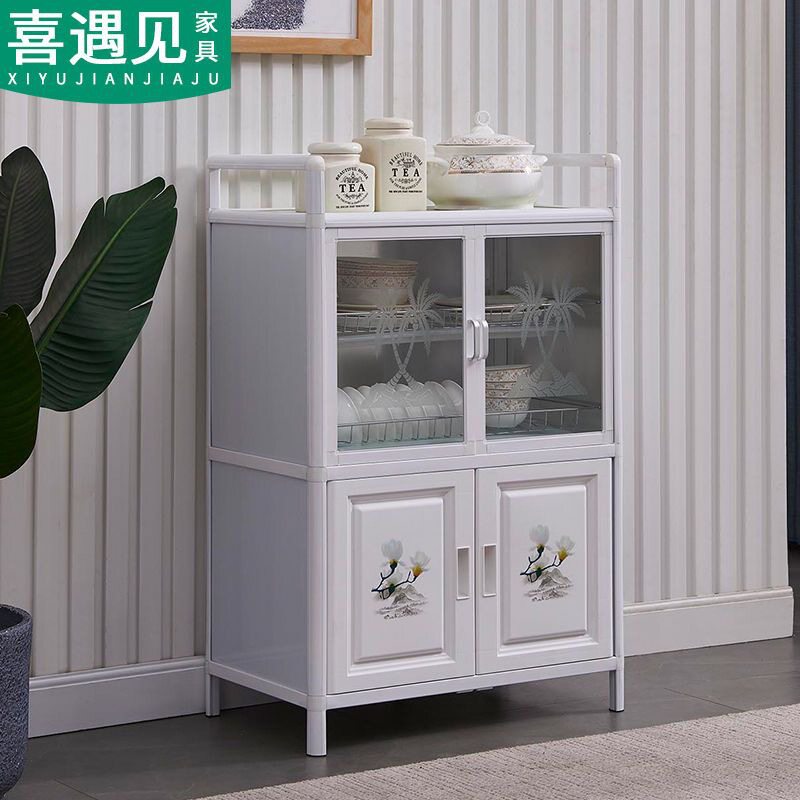 碗柜简易橱柜厨房置物柜家用收纳柜储物柜餐边柜带碗架铝合金橱柜