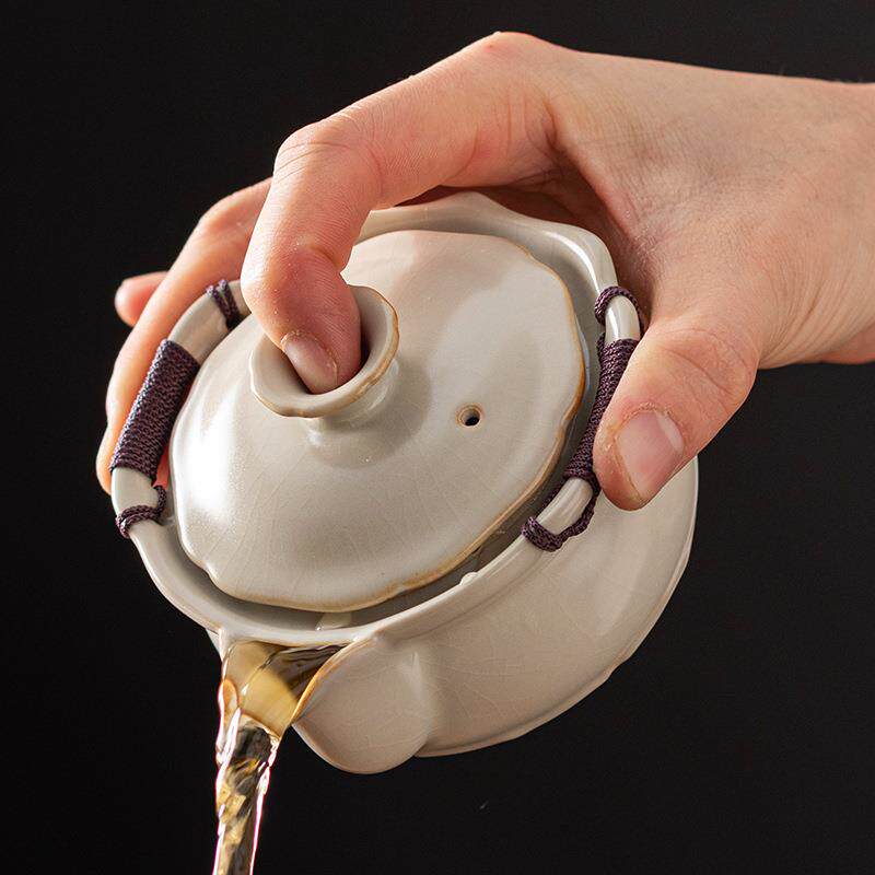 汝窑盖碗大号茶杯防烫单个茶碗日式复古开片泡茶不烫手手抓壶陶瓷