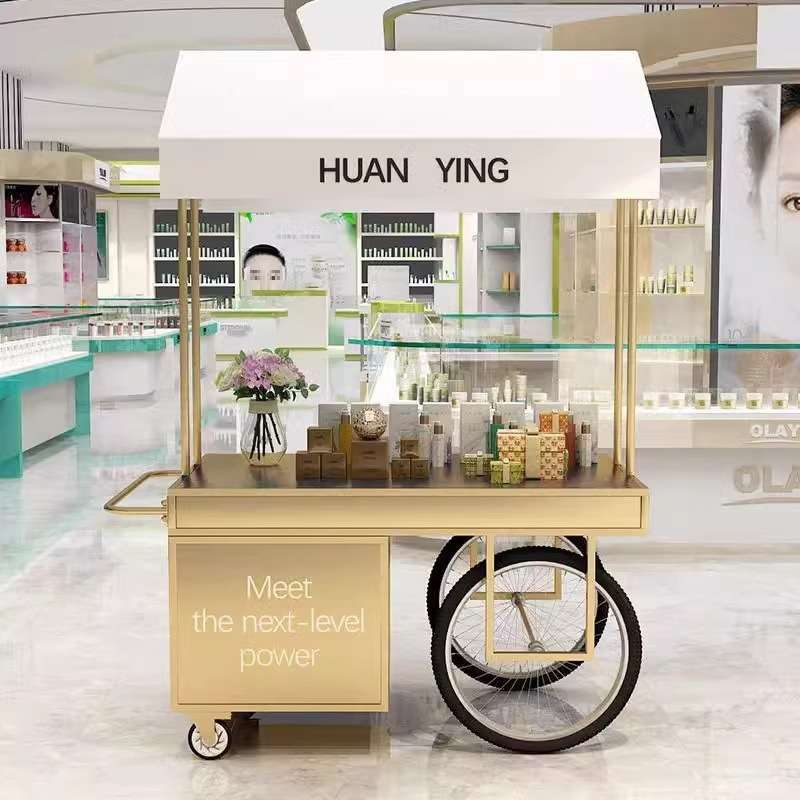 欧式铁艺花车摆摊车户外展示售货车商场促销带抽屉柜移动摊位推车
