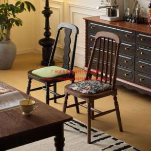 中古风法式复古实木餐椅家用靠背椅子长凳家用休闲美式地中海椅子