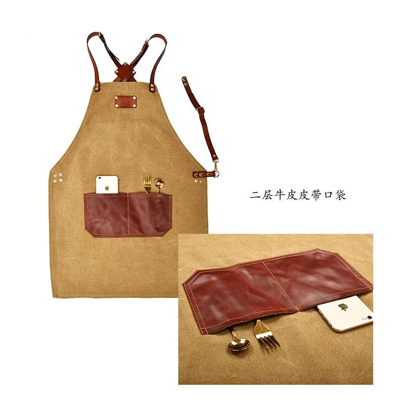 韩版时尚服务员牛仔双肩帆布牛仔围裙定OGO工装工服腰围
