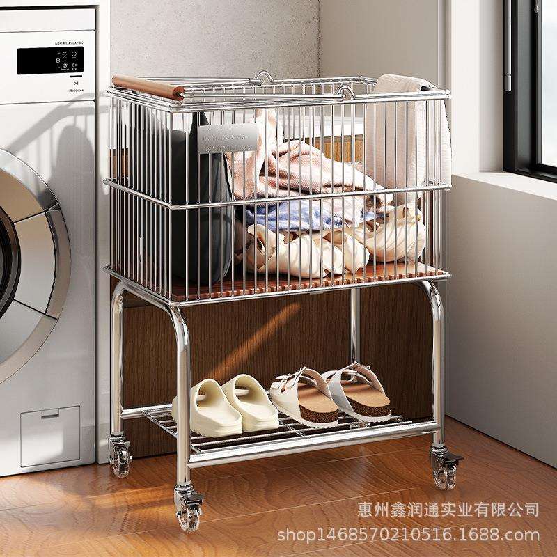 中古风脏衣篓家用浴室衣服收纳筐洗衣篮子夹缝小推车置物架