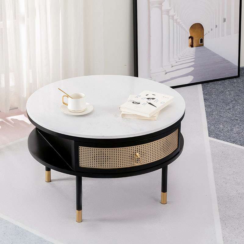 茶几轻奢现代小户型圆形岩板大理石创意客厅家用椭圆形简约设计师