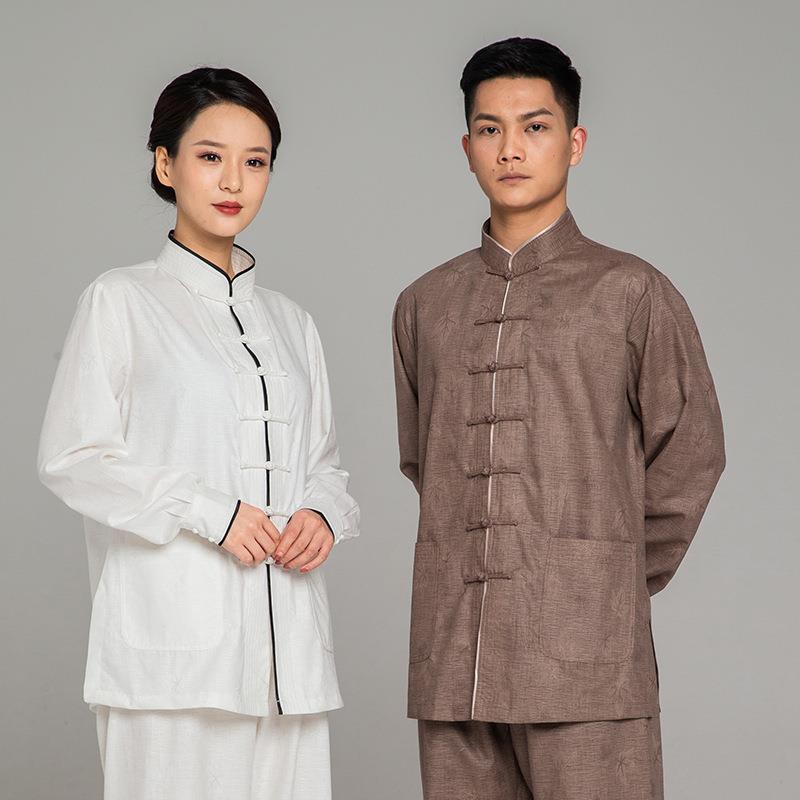 武农2023春季新款太极服男女枫叶提花亚麻武术练功服直销