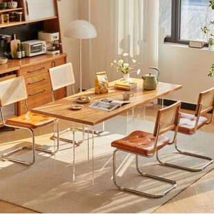 北欧亚克力餐桌家用客厅悬浮大板桌日式小户型餐厅休闲会客长条桌