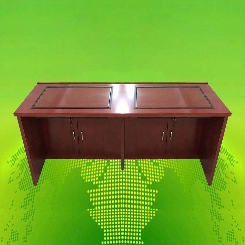 湖南油漆翻转电脑桌实木贴皮会议长条桌天津隐藏显示屏翻转办公桌
