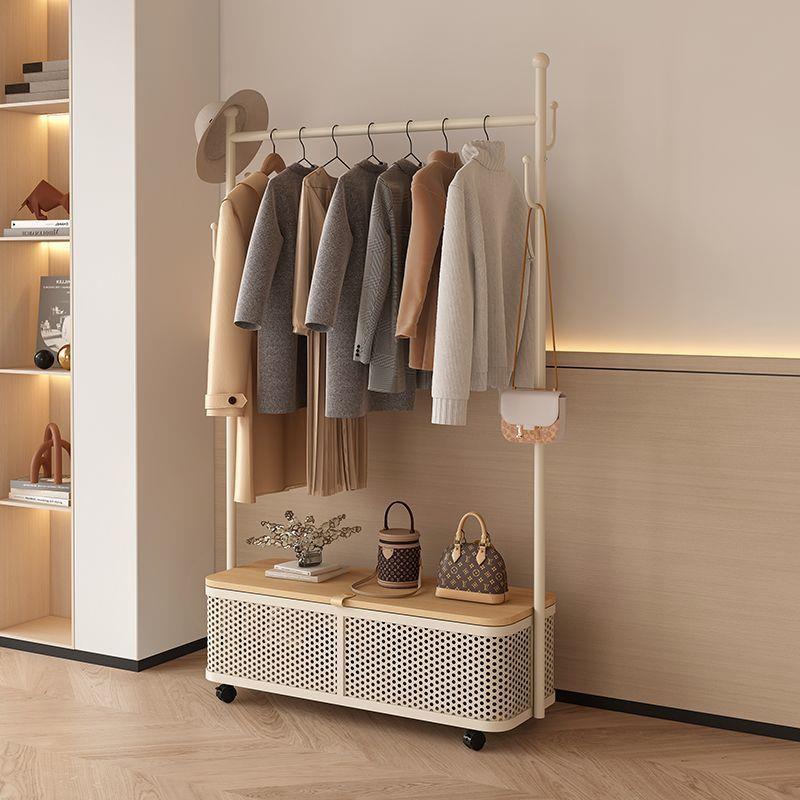 衣帽架衣架奶油卧室落地移动挂衣架家用脏衣篓衣服置物架简约收纳