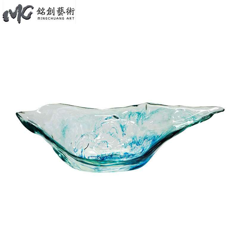 现代简约透明树脂果盘样板间客厅茶几桌面创意托盘蓝色装饰摆件