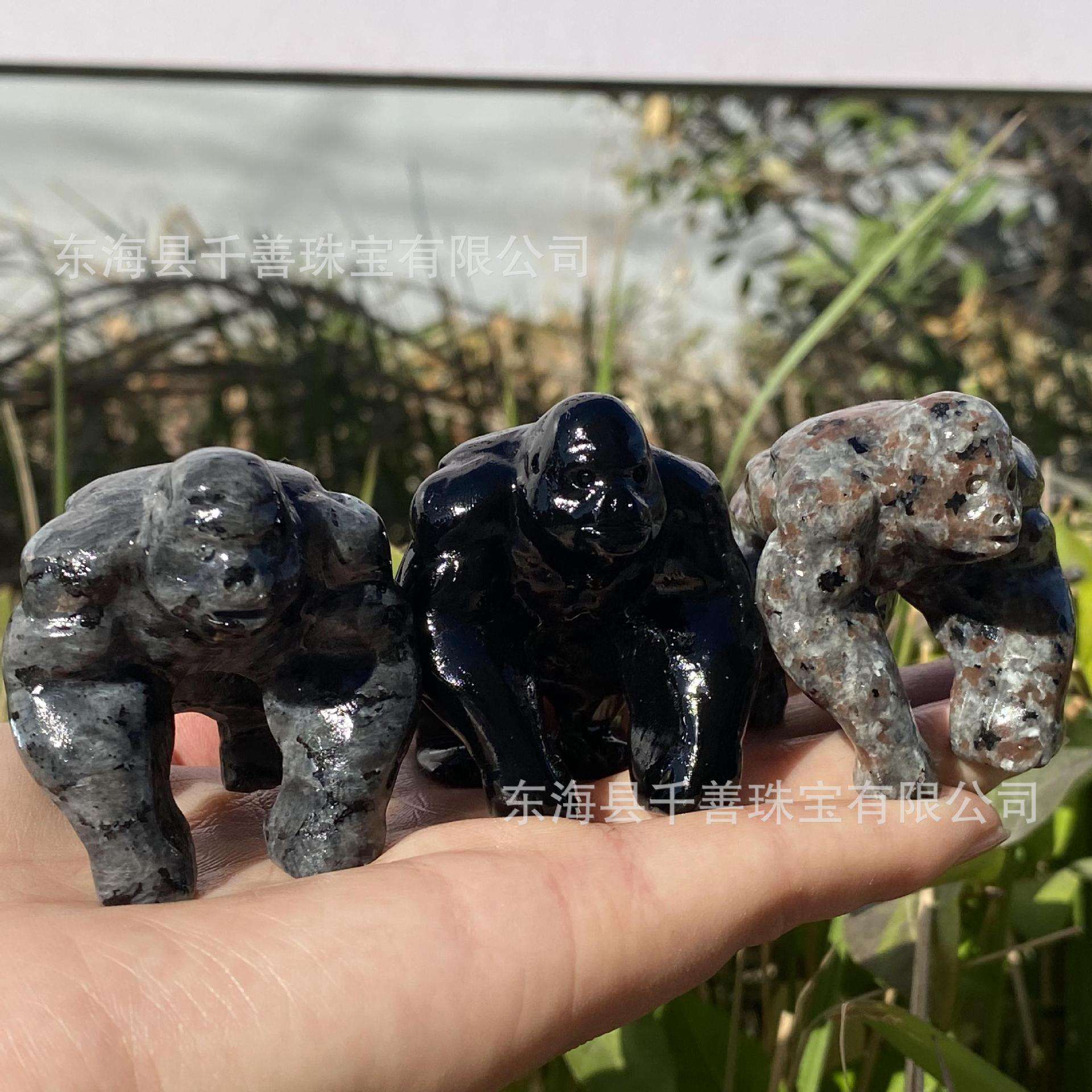 天然水晶黑曜石猩猩爆款手工DIY 雕刻件水晶创意摆件 收藏家