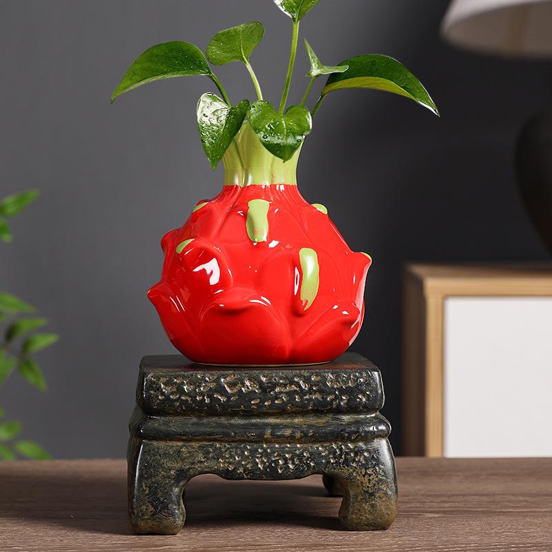 火龙果创意陶瓷花瓶水培植物花器绿萝铜钱草鲜花插桌面装饰摆件