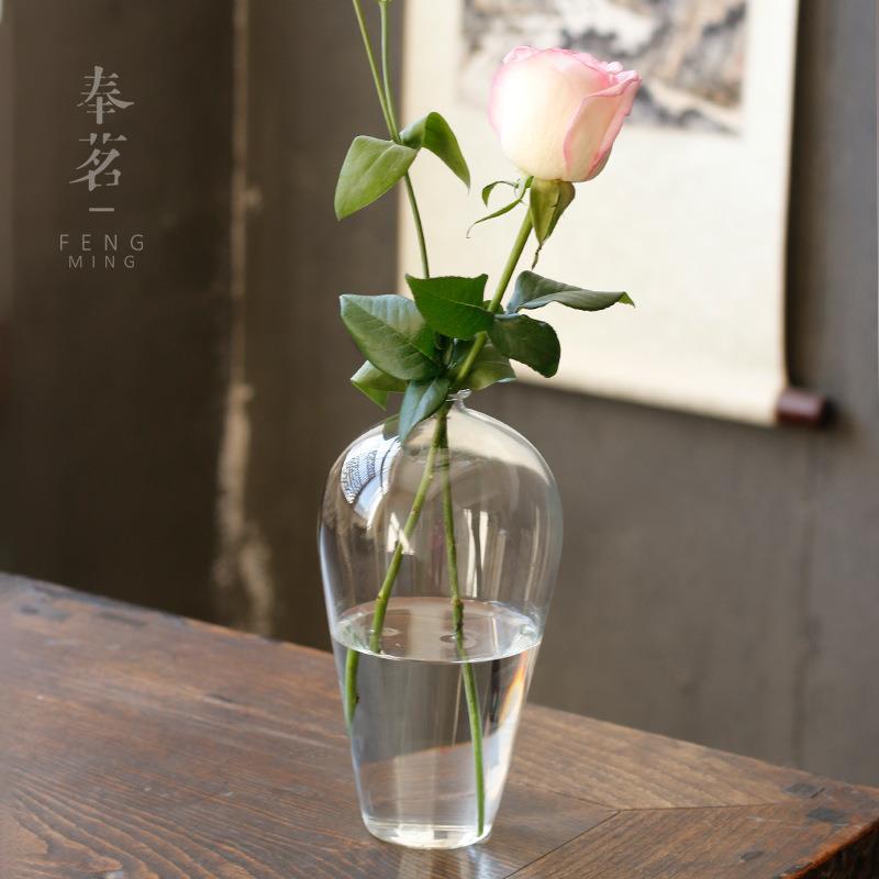 花瓶家居透明玻璃花器插花容器大号水培小口大肚花器
