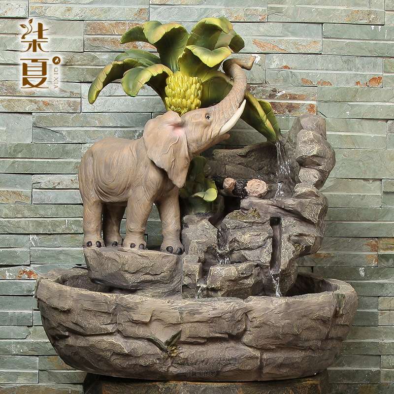 现货 大象流水喷泉摆件风水中式客厅落地树脂工艺品