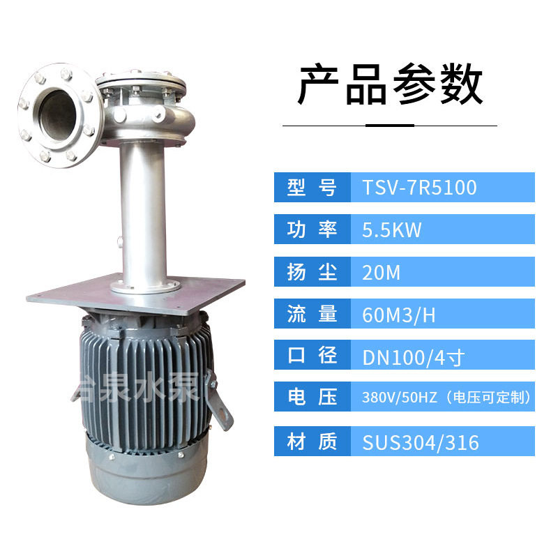 东莞厂家供应台泉不锈钢立式液下泵 7.5HP可空转单管电镀泵 DN100