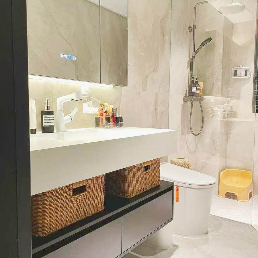 卫生间编织收纳筐浴室柜下杂物收纳篮仿藤编中古风储物篮子可定