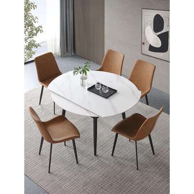 轻奢岩板餐桌椅组合家用小户型圆形变换饭桌现代简约伸缩折叠桌子