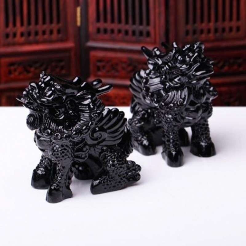 微景观 黑曜石摆件 黑曜石麒麟送子风水摆饰品