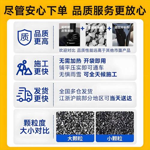 3袋*25KG沥青冷补料路面修补料水泥混凝土道路坑洼快速修复修补料
