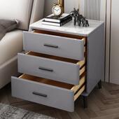 烤漆岩板床头柜轻奢现代简约卧室极简高端全实木床边柜整装 三抽柜