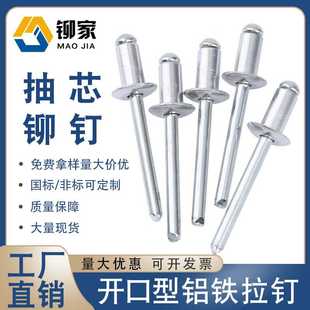 铝铁开口型平圆头拉钉 铆家 抽芯铆钉 铝制铝拉钉 镀锌铝拉铆钉