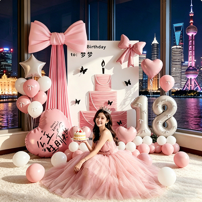 18岁生日布置装饰女孩成人礼网气球