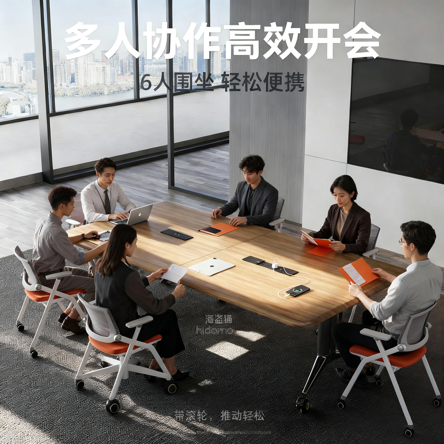 爆品吸塑工艺桌面E0级折叠会议桌