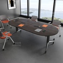 折叠会议桌长桌双面插排插座桌椅组合大小型会议室接待椭圆洽谈桌
