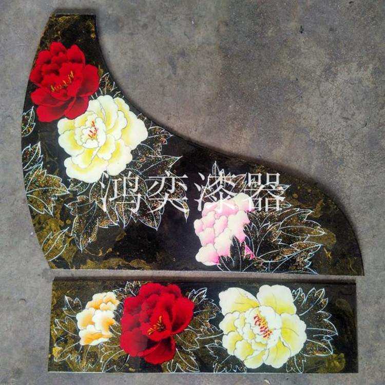 漆画古筝琴配件花板手绘彩绘彩牡丹标准尺寸漆器画板设计