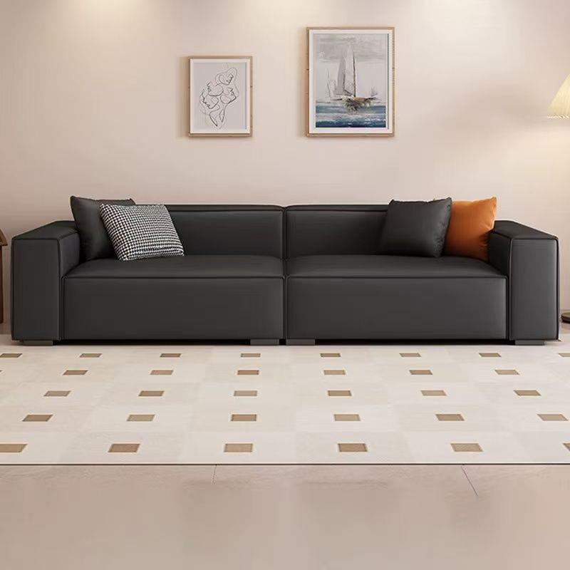 意式轻奢纳帕皮仿真皮沙发轻奢公寓客厅小户型直排豆腐块三人位木