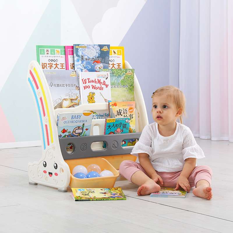 儿童书架简易家用落地宝宝玩具收纳架幼儿园图书架塑料卡通绘本架