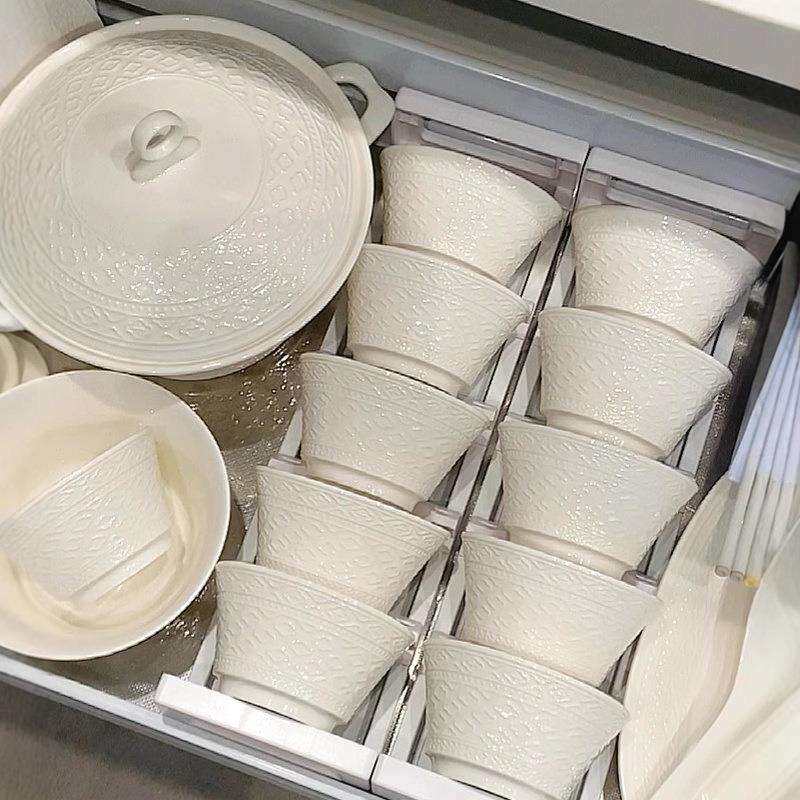 陶瓷餐具套装家用纯白高温釉下彩法式浮雕碗碟盘组合餐具乔迁礼