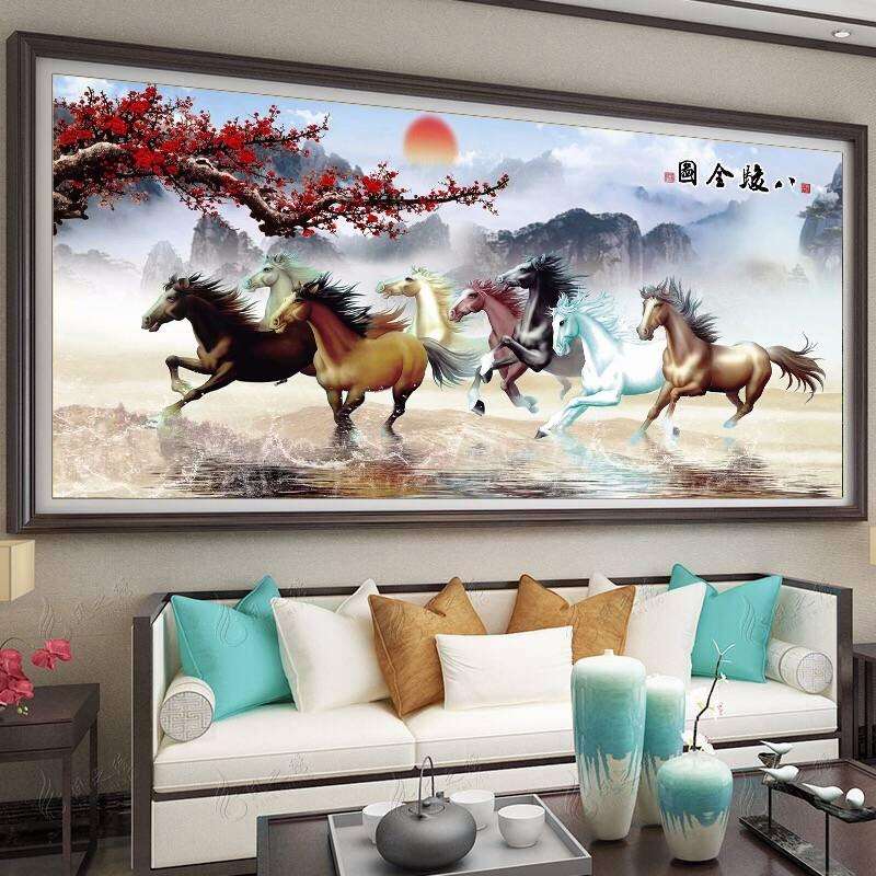 马到成功十字绣线绣2022新款八骏图八匹马大幅客厅风景画蒙娜丽莎
