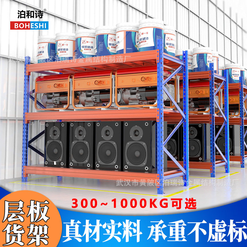 仓储层板货架轻中重型仓库家用多层加厚货物储物架靠墙出口铁架子