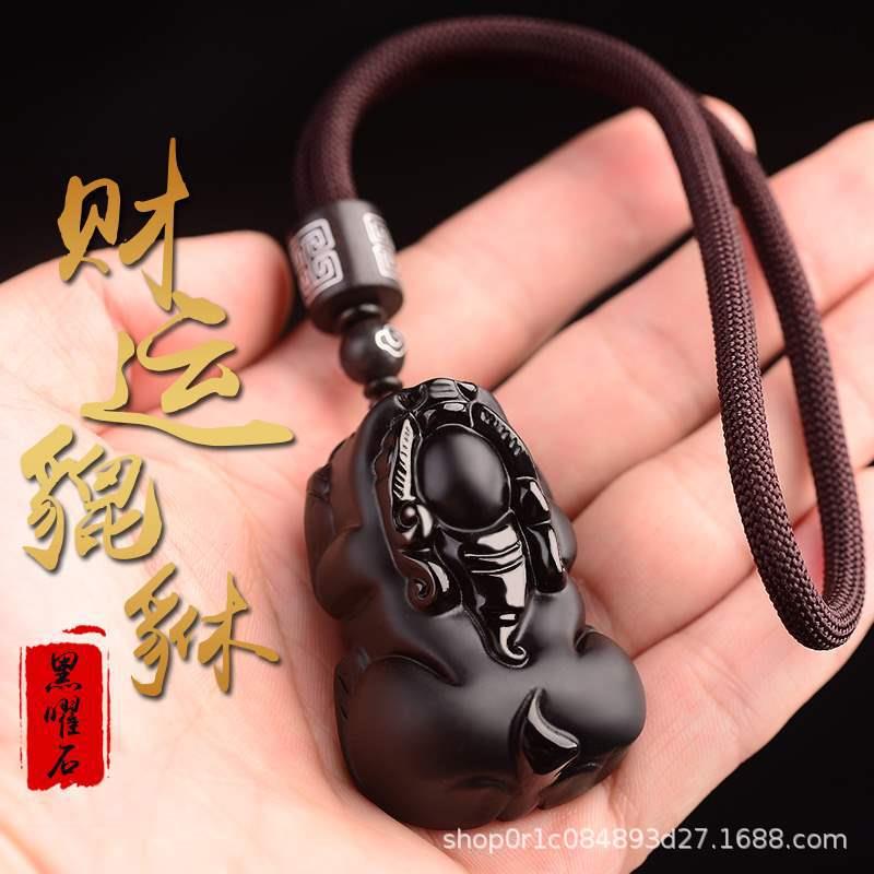 黑曜石貔貅手把件男女款文玩貔貅把玩件聚财纳福貔貅手抓件把玩件