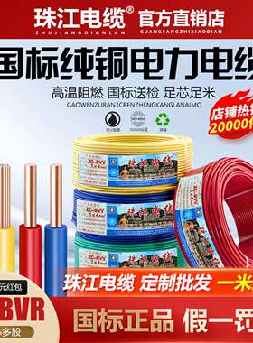 珠江电缆电线软线国标纯铜1.5/2.5/4/6平方阻燃家装工程单芯线BVR