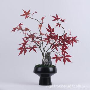 新中式仿真枫叶盆景日式仿真红色鸡爪枫玄关家具餐桌餐厅茶室摆件