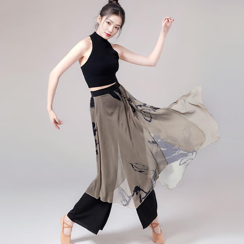 新中式国风舞蹈服现代舞宽松阔腿裤爵士舞练功服女古典舞飘逸裤裙