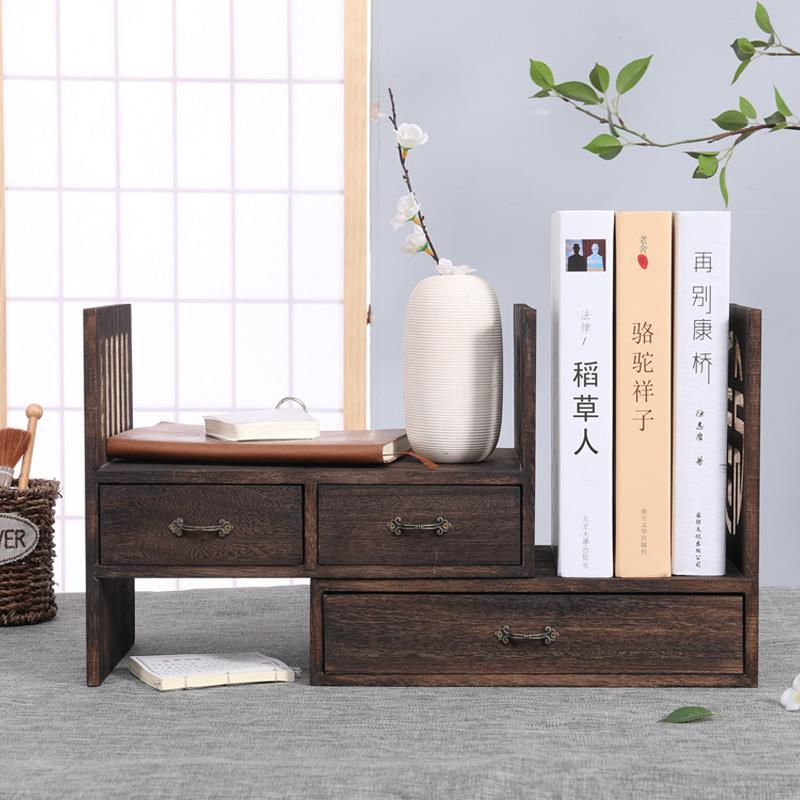 0A老憨实木桌面收纳架学生书桌桌上小书架飘窗收纳书柜组合整理盒