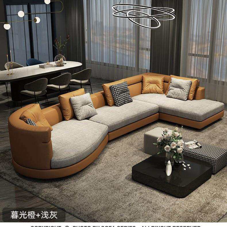 意式极简皮布沙发现代简约客厅别墅区羽绒异形转角贵妃沙发休闲