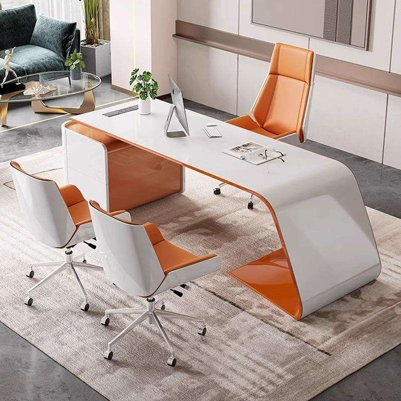 高档烤漆老板桌简约现代总裁办公桌时尚经理主管单人创意桌椅组合