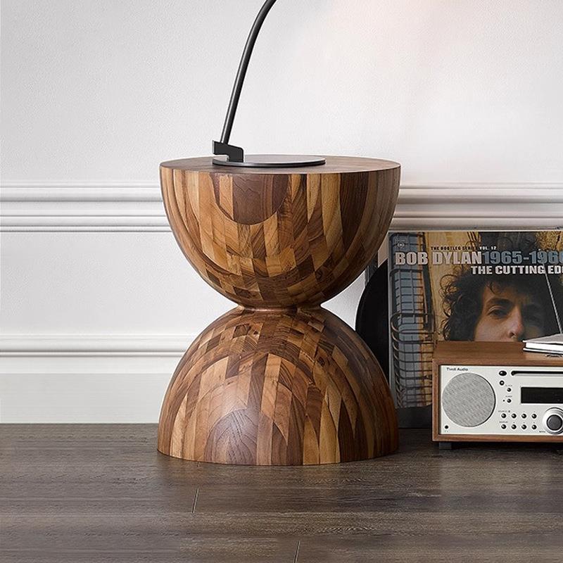 北美黑胡桃木实木小圆几艺术小户型沙发创意边几复古极简木墩角几