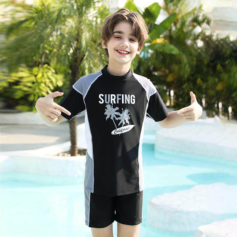 儿童泳衣胖童青少年男孩泳裤套装男童中大童大码学生分体泳装胖童