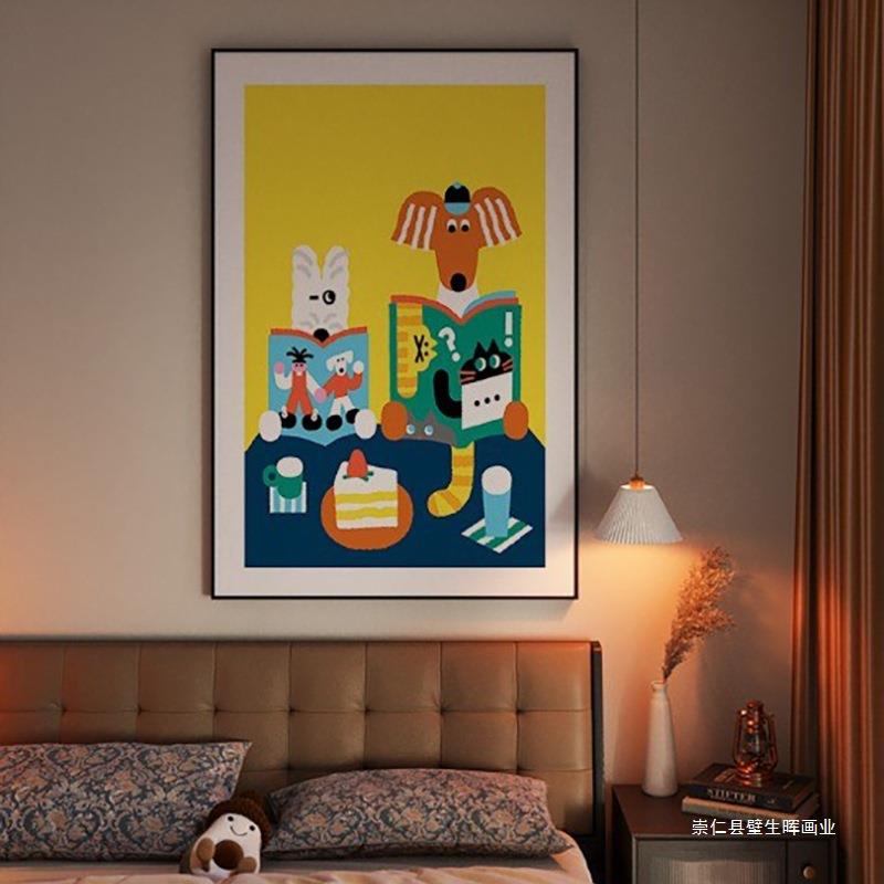 简约现代客厅玄关装饰画儿童房温馨插画黄色卧室床头壁画竖版挂画