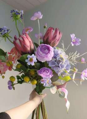 M305紫色手感帝王仿真花洽谈休息室餐桌台商务摆件售楼处样板间