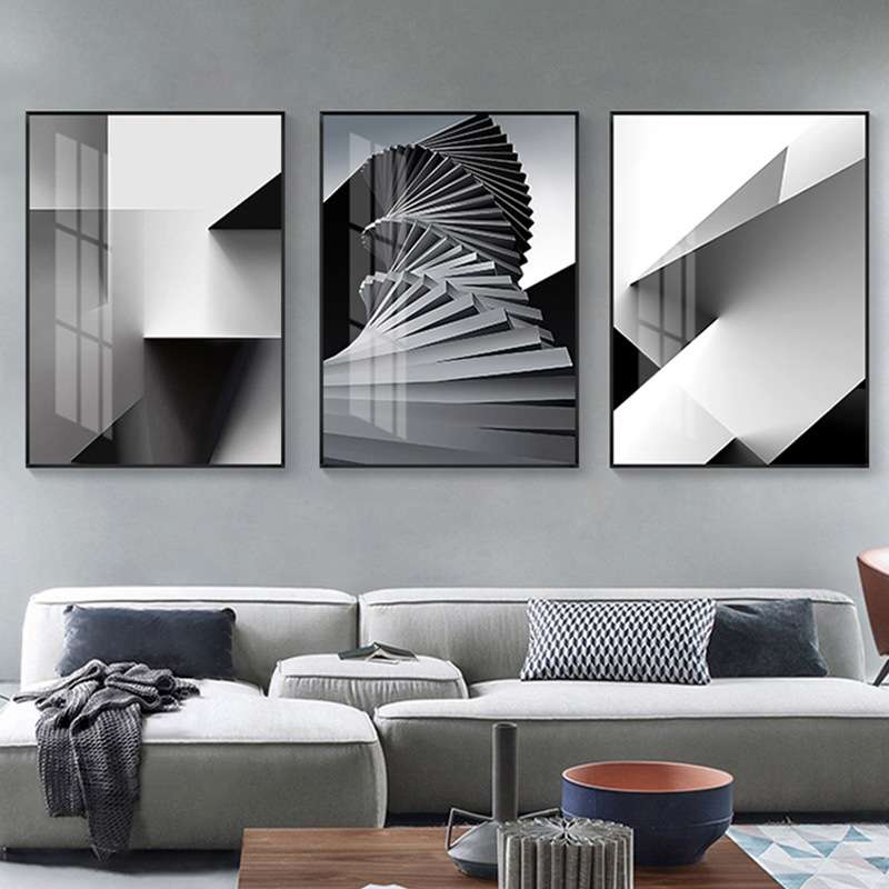 现代简约黑白建筑空间装饰画客厅挂画设计师工业风书房办公室壁画图片