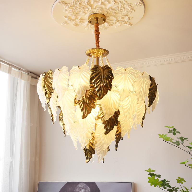 客厅轻奢吊灯复古珍珠羽毛玻璃法式现代简约卧室餐厅温馨浪漫灯具