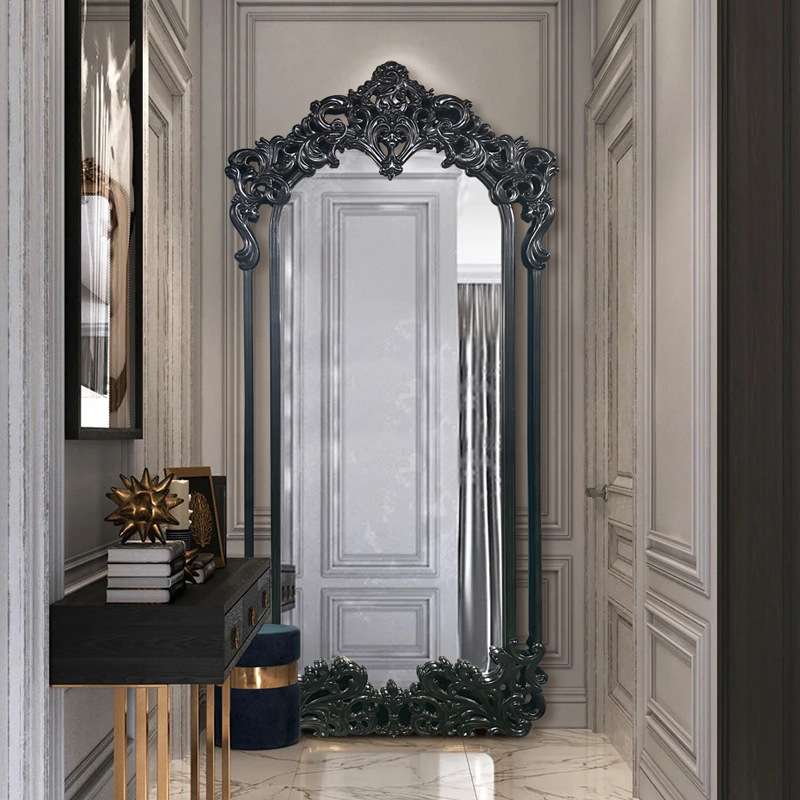 法式复古雕花镜置地全身镜别墅奢华穿衣镜走廊落地镜壁炉装饰镜子