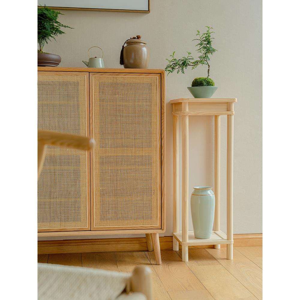 实木花架新中式花台简约现代盆景架客厅电视旁边置物架阳台落地式